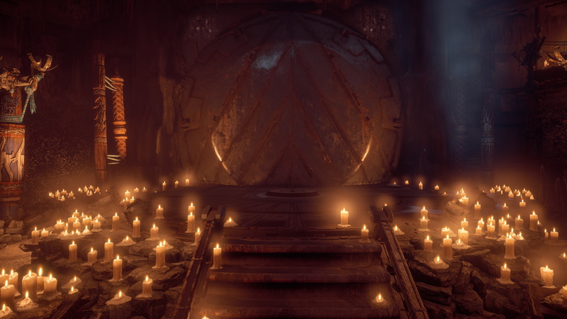 rock stairs, bunker, candles, door, lights, cave, stairs, vault, 4K, horizon zero dawn, Horizon: Zero Dawn