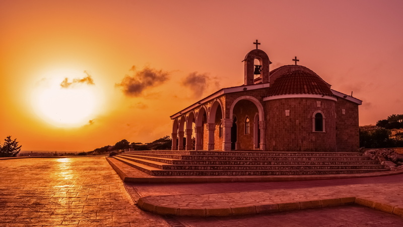 beauty in nature, sunrise, tranquility, belief, travel destinations, spirituality, chapel, church, cloud - sky, building exterior, sky, 5K, built structure