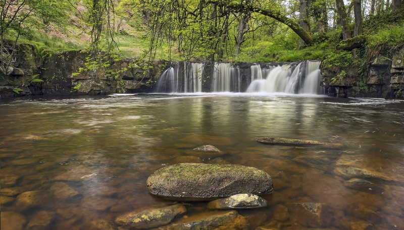 waterfall, 1080P, England, North York Moors, forest, river, stones, Walker Mill Foss