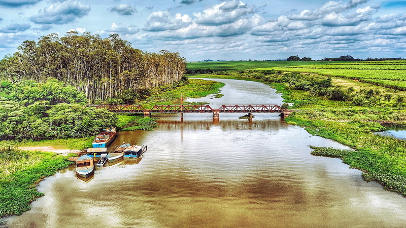brazil, nature, tree, cloud - sky, transportation, grass, reflection, scenics - nature, unnamed road, bridge, river, day, salto grande, group of people