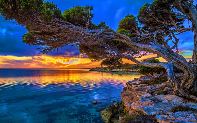 blue, cloud - sky, outdoors, tranquility, sky, paradise, water, land, coastal, beauty in nature, idyllic, reflection, park, scenics - nature, nature, sunset
