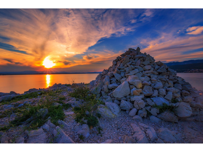 krk, 1080P, mountains, auto post production filter, hill, orange color, no people, travel, beach, water, sky, šilo, campingplatz šilo, goldenhour, land