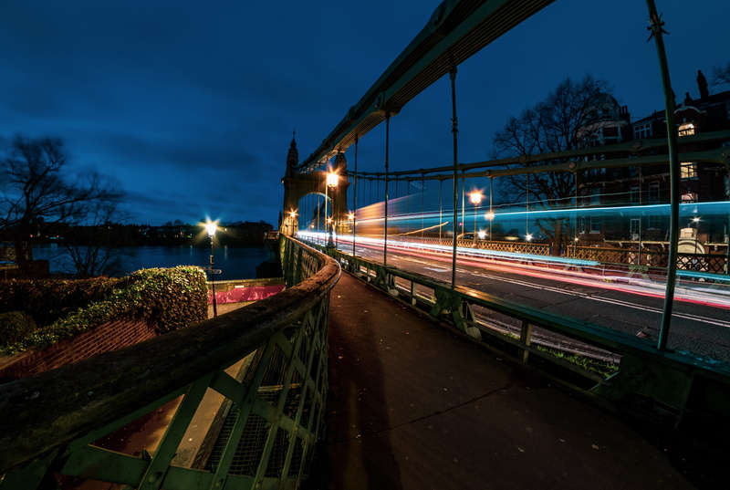 way, railing, asphalt, banister, building exterior, road, hammersmith bridge london wideangle fisheye fuji fujifilm outdoors bridge architecture fisheye