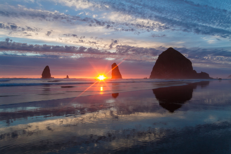 tranquility, waters Edge, seascape, scenics, rock - Object, Haystack Rock, water, red, island, formation, idyllic, tranquil Scene, nature, orange Color