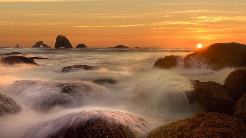 rocks, nature and landscapes, indian, oregon, beach, sunset, 1080P, coast, waves