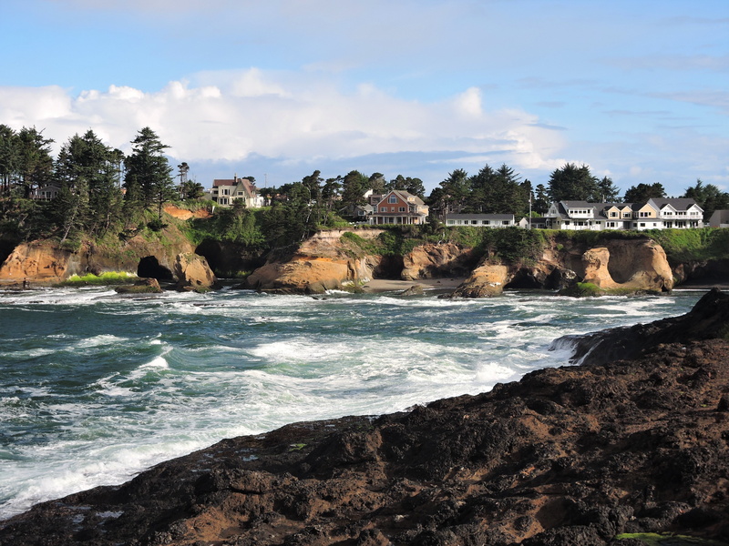 rock, land, motion, tree, surfing, cloud - sky, sea, 4K, sky, coast, bay, power in nature, oregon, depoe, nature, ocean, pacific, day, solid, plant, flowing water
