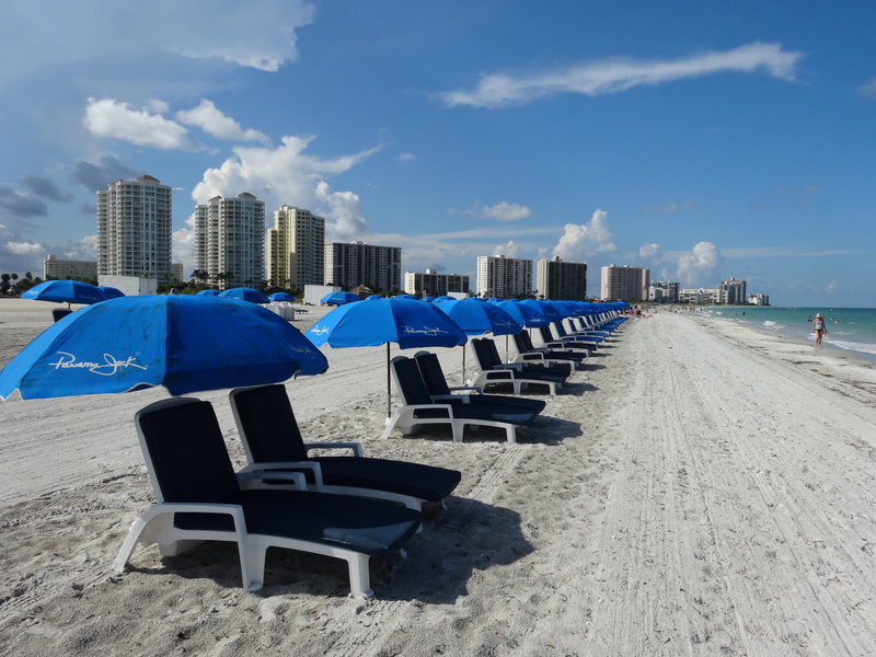 Clearwater, blue, water, Chairs, lounge chair, day, no people, architecture, cloud - sky, sky, 4K, chair, nature, city, outdoors, skyscraper, built structure