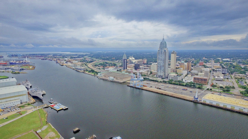 no people, bridge - man made structure, water, office building exterior, gulf coast, building exterior, nautical vessel, sky, outdoors, built structure