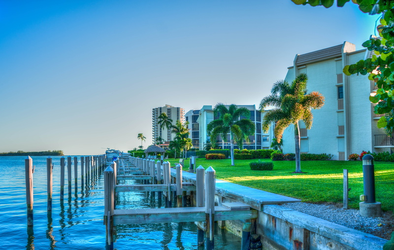 coast, blue, green color, water, florida, clear sky, outdoors, day, park, marco island, houses, grass, seaside, sky, architecture, building, tree, nature