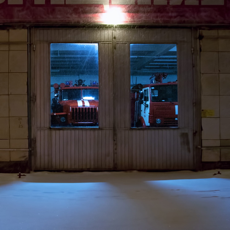 built structure, building, station, sunlight, firefighters, blue, sos, fire, snow, red, no people, rescue, day, fireextinguisher, indoors, lighting equipment