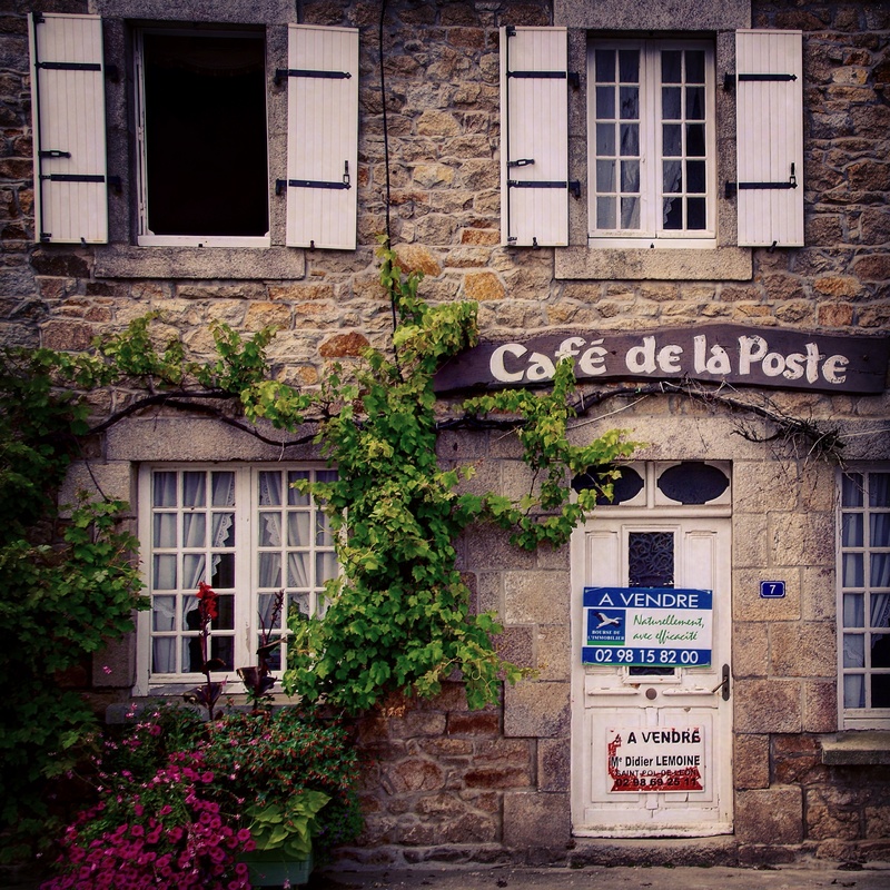 granite, city, text, cafe, shutters, building, residential district, day, outdoors, communication, finistère, wall, facade, information, lantern, france
