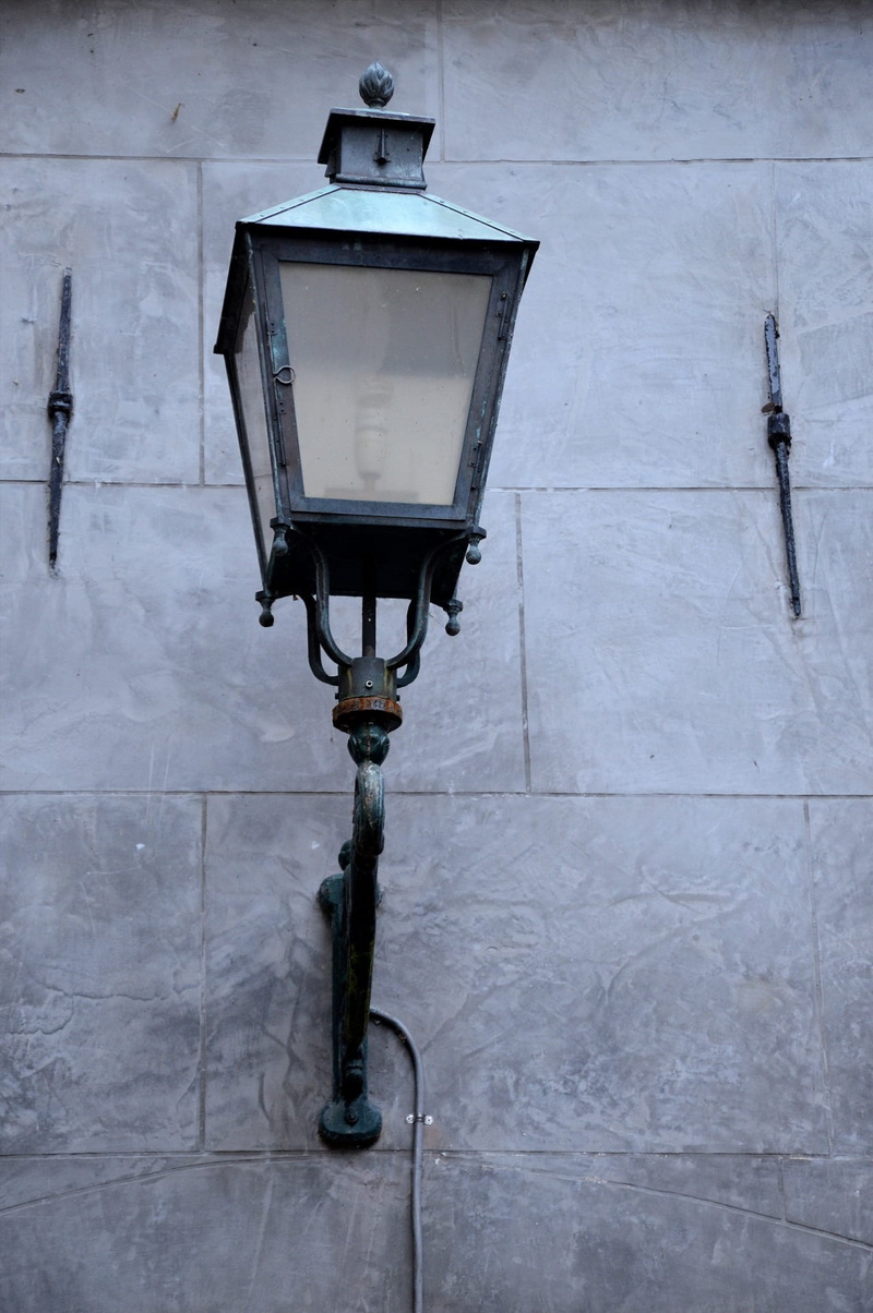 retro styled, lantern, wall - building feature, gas light, hanging, 1080P, outdoors, lamp, old, building exterior, day, light, built structure, lighting equipment