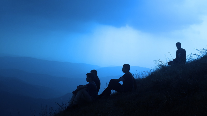 togetherness, plant, mountain, outdoors, two people, hiking, hill, real people, adventure, silhouette, nature, activity, backpack, walking, sky, couple - relationship