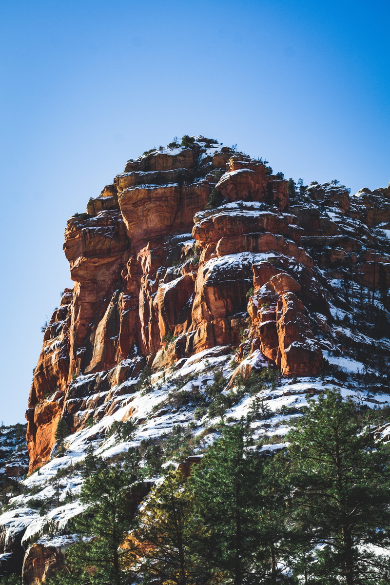 flame, tranquility, arizona, cliff, no people, geology, snow, rock, slide rock state park, non-urban scene, plateau, bonfire, mesa, valley, united states