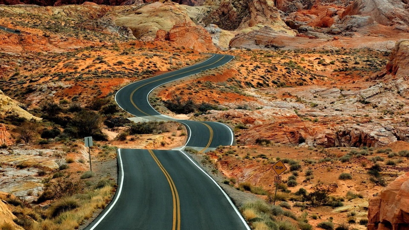sign, day, no people, nature, united states, nevada, environment, marking, winding road, landscape, mountain road, high angle view, non-urban scene, beauty in nature