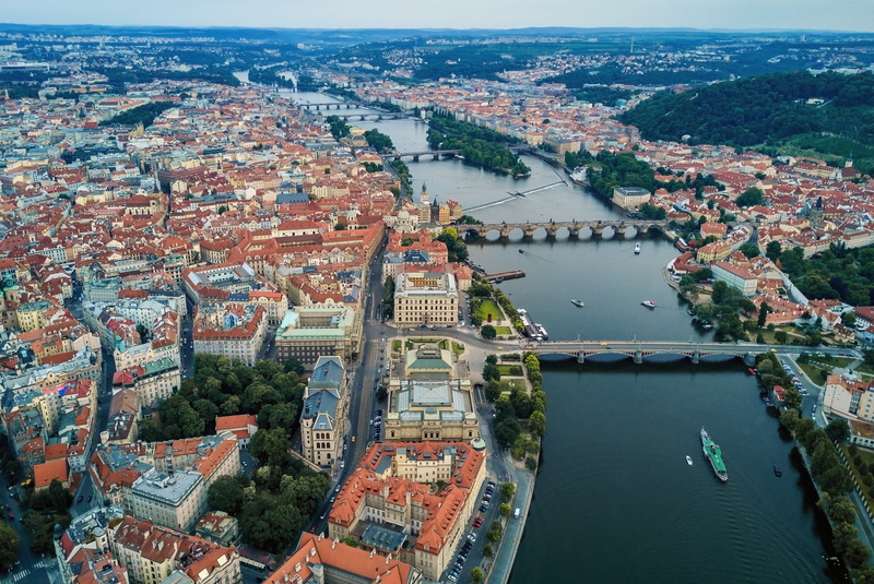 high angle view, centre, building, historic, aerial, transportation, nautical vessel, city, travel, day, view, river, water, bridge - man made structure