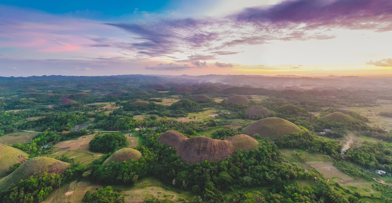 amazing sunset, 8K, beauty in nature, field, horizon, sky, bohol, lush, tranquility, scenics - nature, chocolate hills, environment, sunset, nature, amazing