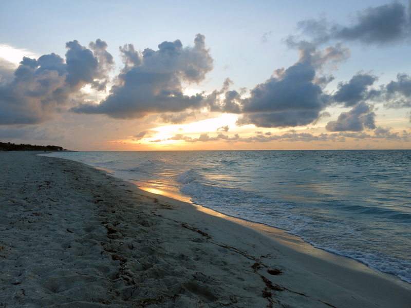horizon, sunset, beach, water, 4K, sunlight, tranquil scene, idyllic, sea, sand, tranquility, scenics - nature, non-urban scene, cuba, cloud - sky, outdoors