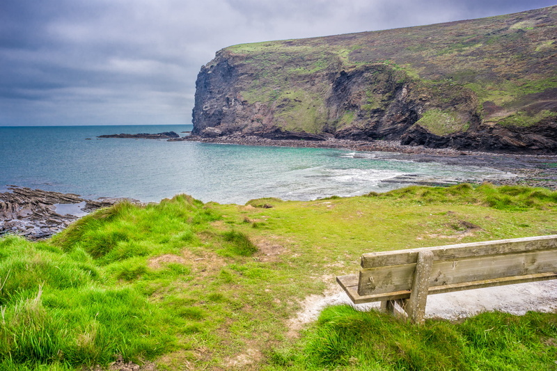 photo, bench, geotagged, dark, sea, wooden, 1080P, landscape, grass, canon fd, mountain, Crackington Haven, travel, rocks, kingdom, united, United Kingdom
