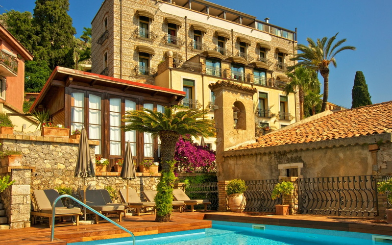 flowers, resort, beautiful, sunny, relax, place, swimming pool, water, architecture, hotel, italy, 2K, house, buildings