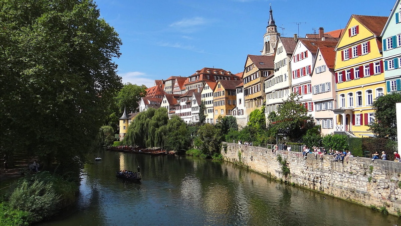 town, reflection, water, 1080P, neckar front, day, history, castle, tree, waterfront, building Exterior, sky, building, cultures, Tübingen, travel destinations