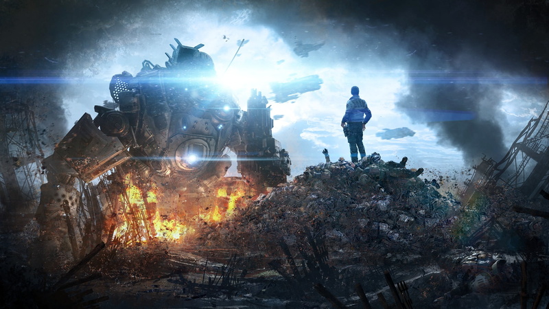 1080P, Equipment, Clouds, Light, The sky, Lights, Respawn Entertainment, Fire, Flame, Electronic Arts, Pilot, Smoke, Titanfall, Hunter, Titan, Robot, Soldiers