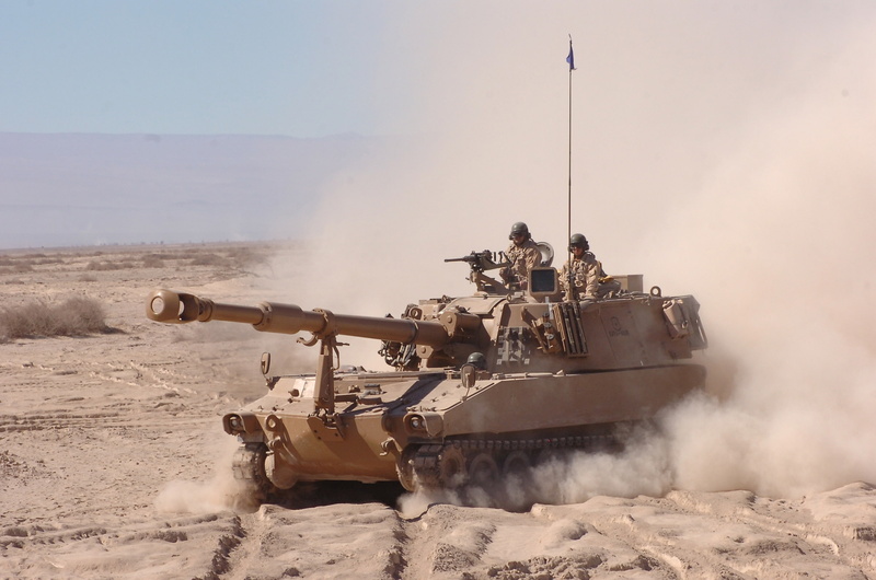 installation, (SAU), dust, artillery, M109, self-propelled, sand, 1080P
