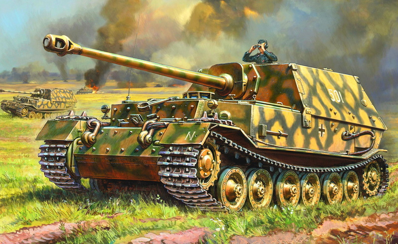 class tank destroyers, painting, Germany, Ferdinand, 1080P, German heavy, self-propelled artillery, The second World war