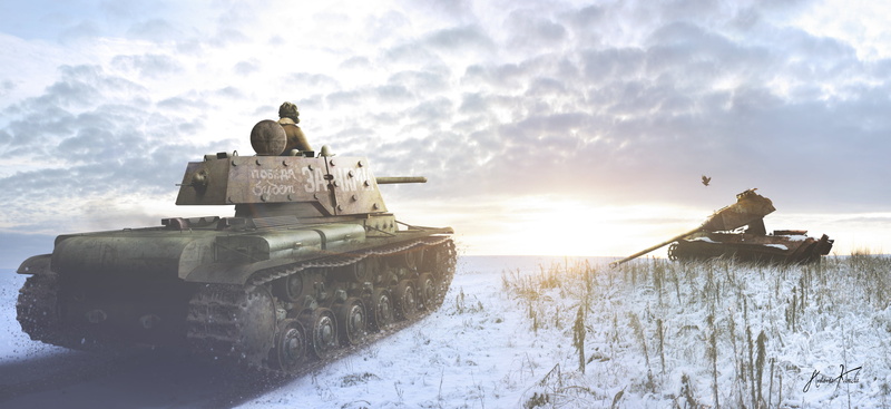 transportation, cold temperature, KV-1, nature, sky, armored tank, aggression, cloud - sky, tanker, outdoors, no people, the inscription, scenics - nature