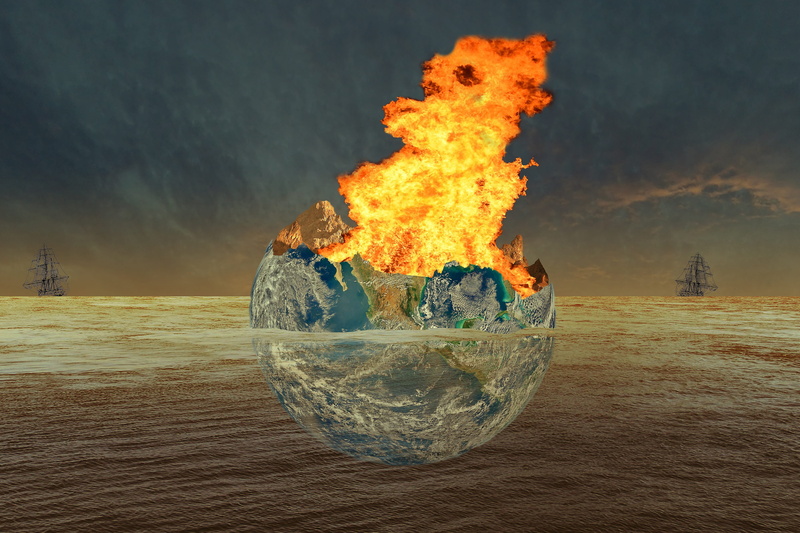 fire, erdzerstörung, fire - natural phenomenon, warning sign, destruction of the earth, sky, nature, frigates, world, no people, setting earth, architecture