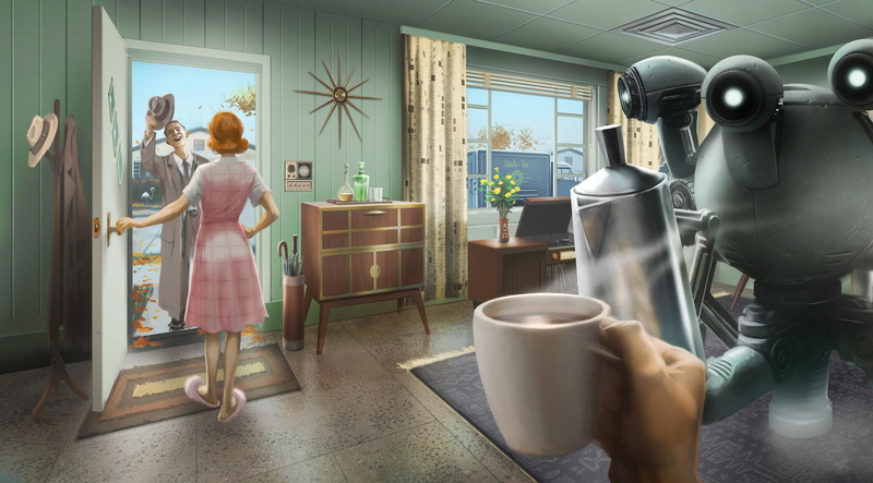 Fallout 4, hat, window, teenager, robot, vault - tec, holding, fashion, home, man, full length, adult, 1080P, mirror, Bethesda Softworks, standing, lifestyles