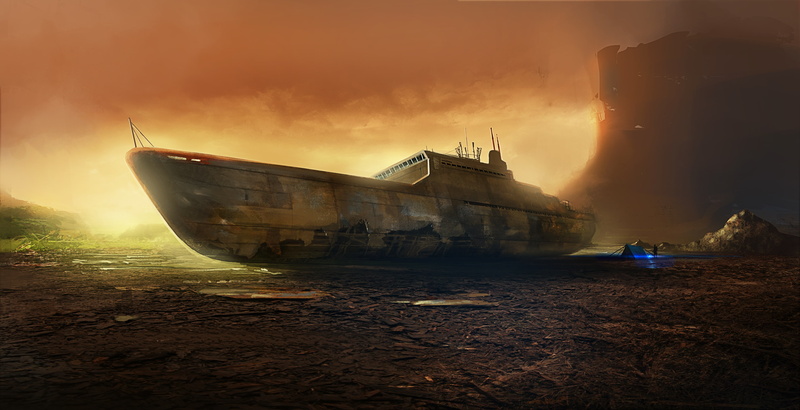 postapokalipsis, brown, 4K, boat, art, the wreckage, the skeleton, ship, tent, people