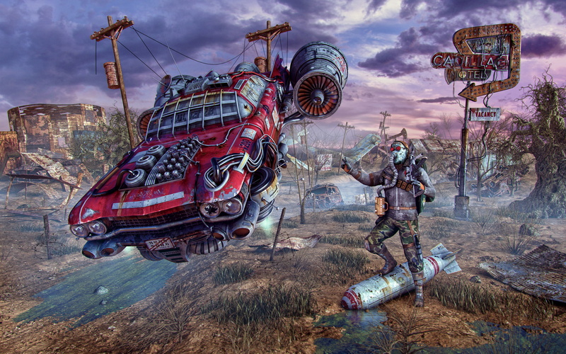 fallout, fan art, bomb, gas mask, Heath, postapokalipsis, fiction, people, machine, 2K, ruins, car, auto