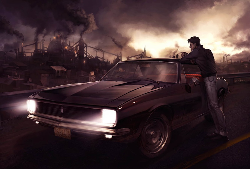 smoke - physical structure, 1080P, mode of transportation, nature, night, black, male, cloud - sky, street, classic, men, the city, motor vehicle, land vehicle
