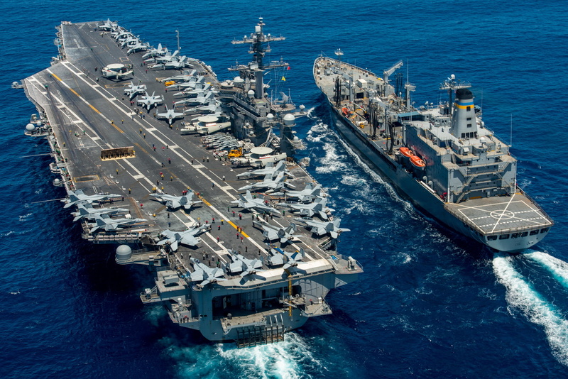 weapons, army, replenishment oiler USNS Yukon (T-AO 202), aircraft carrier USS Carl Vinson (CVN 70), sea, 1080P