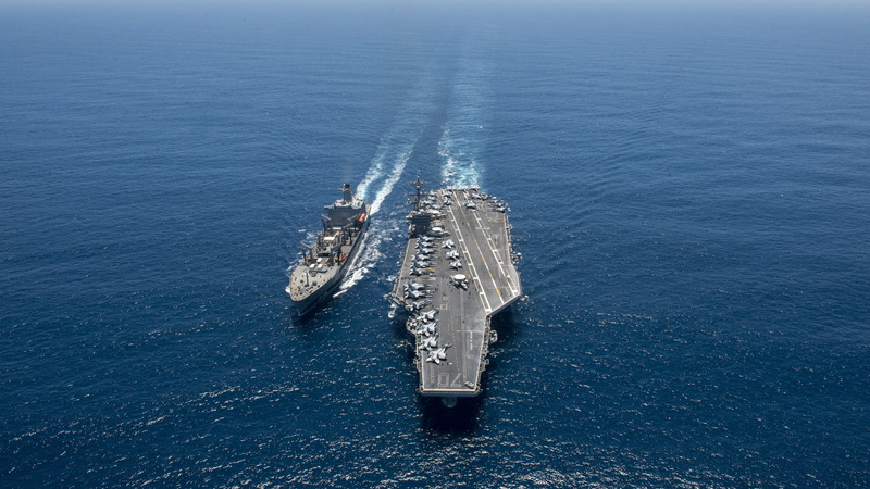 replenishment oiler USNS Yukon (T-AO 202), 1080P, army, sea, aircraft carrier USS Carl Vinson (CVN 70), weapons