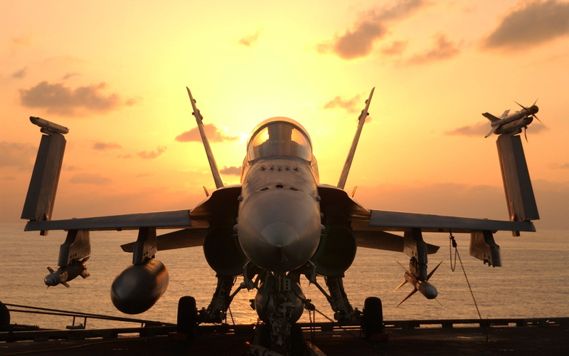 seascape, plane, sunrise, aircraft, vehicles, airplanes, ships, bombs, clouds, sea, sunset, cannon, missile, military, boats, sky, 1080P, carrier, weapons