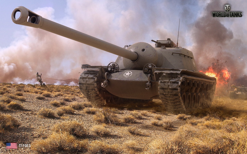 explosions, T110E3, World of Tanks, battle, PT-ACS, tank, 2K, American, smoke, fire, gray, field