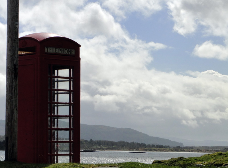 coast, landscape, connection, phone booth, mountain, holiday, outdoors, loneliness, building exterior, non-urban scene, lake, 2K, idyllic, built structure