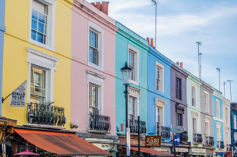 building, sky, urban, shops, outdoors, multi colored, low angle view, london, transportation, building exterior, residential district, united kingdom, railing
