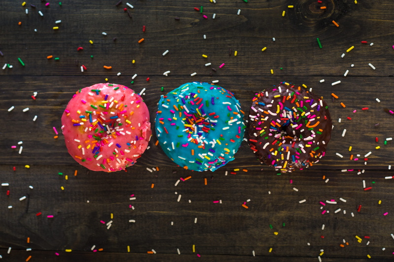 donuts, sweet, toppings, sprinkle, temptation, three, indulgence, colour, no people, table, indoors, colourful, icing, ready-to-eat, fun, dessert, frosting