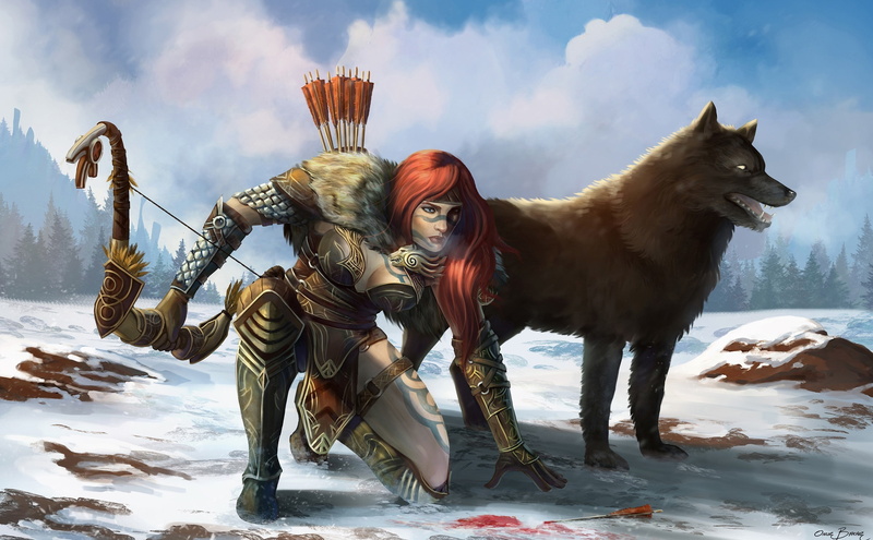 art, bow and arrows, 2K, scrolls, arrows, wolf, the elder scrolls v: skyrim, v, skyrim, bow, elder, fantasy art, fantasy
