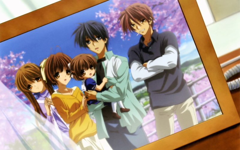 boys, men, togetherness, leisure activity, males, low angle view, Clannad, standing, mid adult, girls, females, anime girls, anime, group of people, happiness