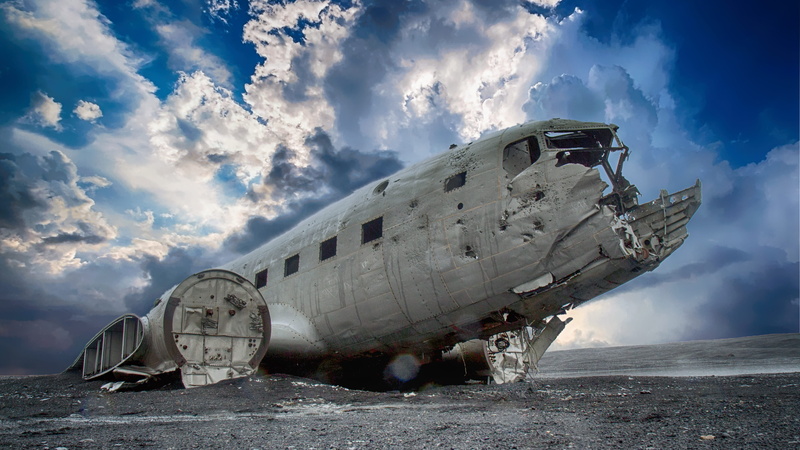 white, nature, outdoors, day, blue, cloud - sky, demolished, damaged, transportation, wreckage, destruction, history, aircraft, 5K, daytime, airplane
