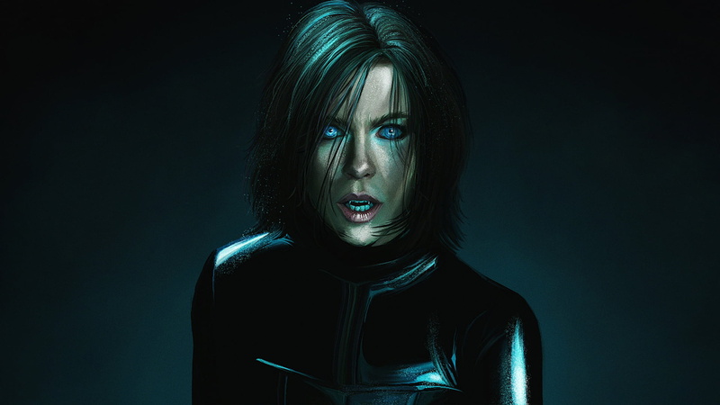 Underworld, beautiful woman, adult, headshot, contemplation, front view, Another world, black, 1080P, blue, projection, hairstyle, illustration, long hair