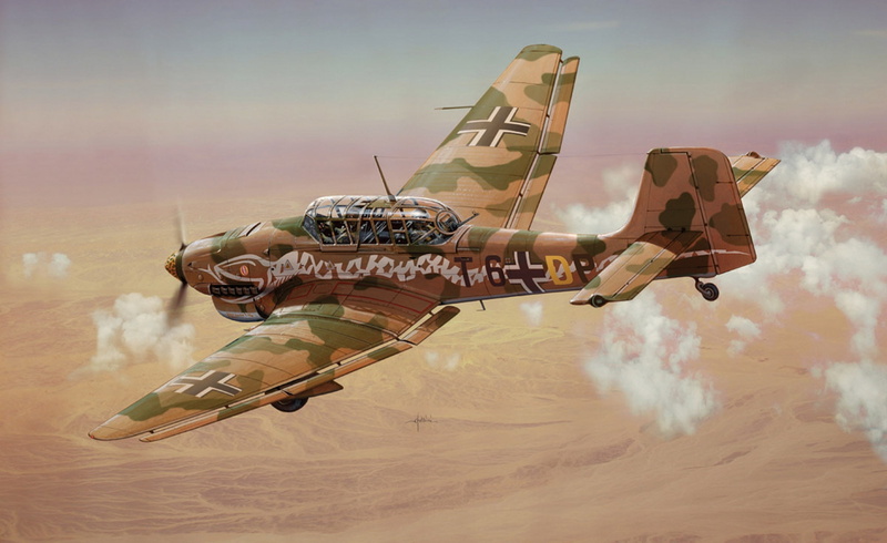 Air force, Junkers Ju-87R-2/trop, Art, dive bomber, Stuka, 1080P