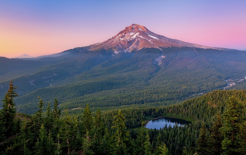 tranquility, scenics - nature, mountains, mountain peak, sky, sunset, forest, tree, mountain, beauty in nature, daytime, non-urban scene, nature, snowcapped mountain