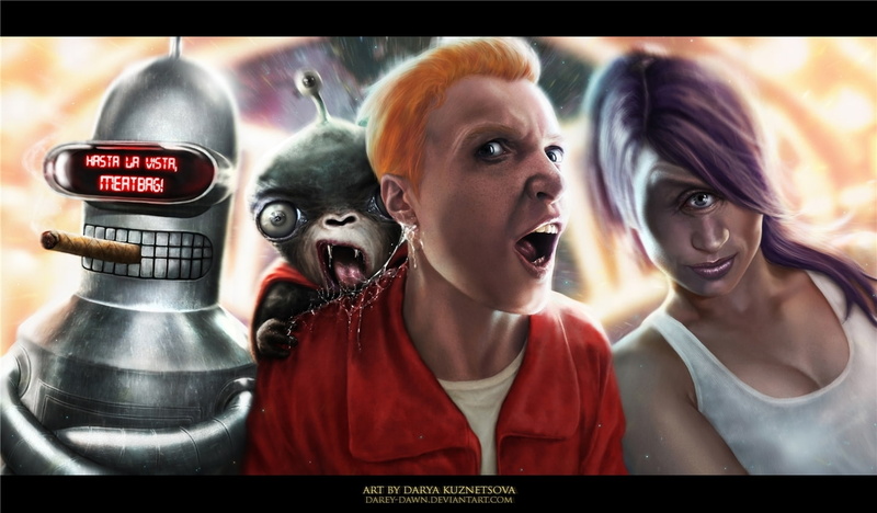 720P, Futurama, leela, art, alternative, turanga, x, bender, fry, hd