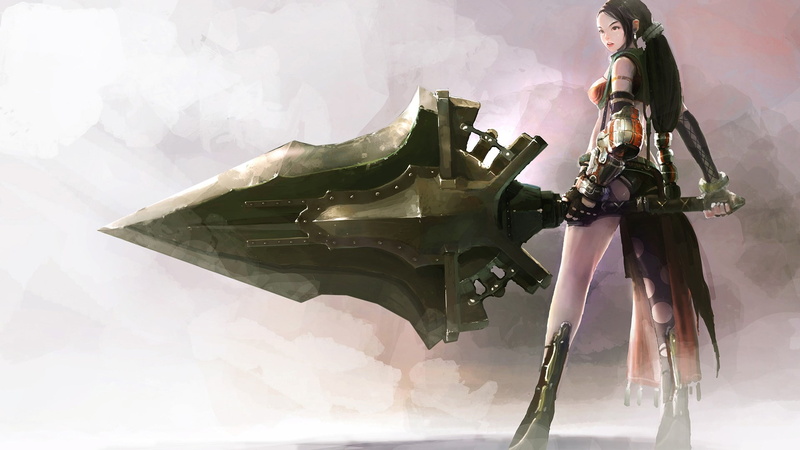 hd, digital/artwork, blade, great, drawing, sword, female, warrior, painting, 1080P, character