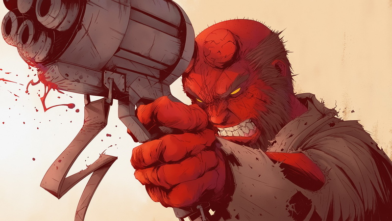 1080P, artwork, Dark Horse Comics, comic books, Hellboy, gun, Hell Boy